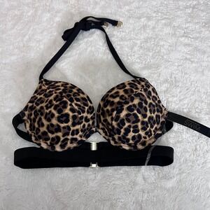 Victorias Secret Archives Essential Banded Push-Up Bikini Top Leopard 32C NWT